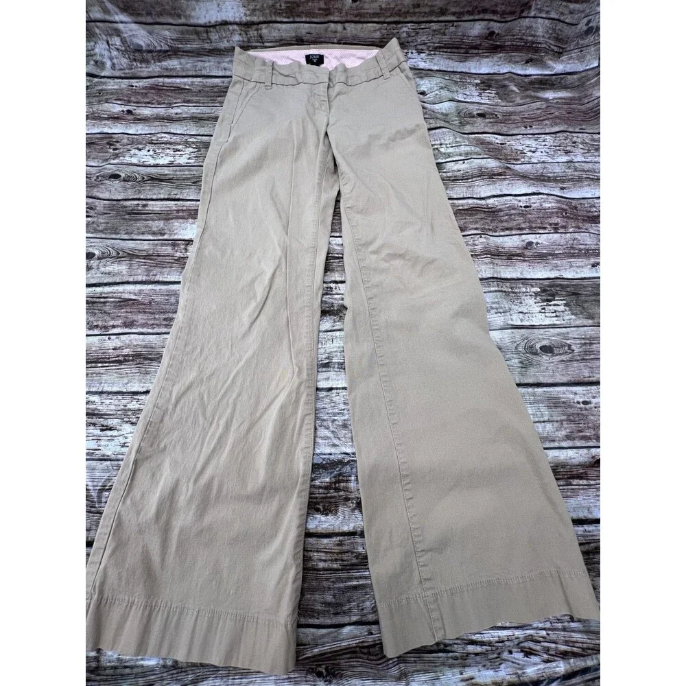 J Crew Stretch City Fit Women's Size 0S Short Khaki Wide Leg Pants Trousers